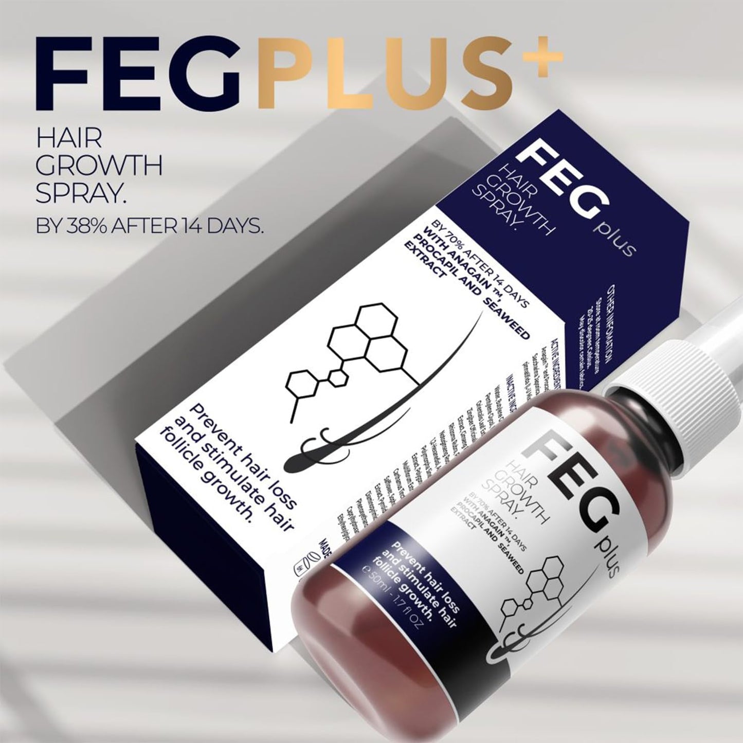FEG Plus Hair Growth Spray - Rosemary Beard & Hair Growth Serum (50ml), Rosemary Extract Serum Hair Spray, Minoxidil 5% Solution for Hair Growth Booster, Revitalise Hair and Beard Regrowth