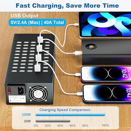 50-Port 200 W USB Charging Station