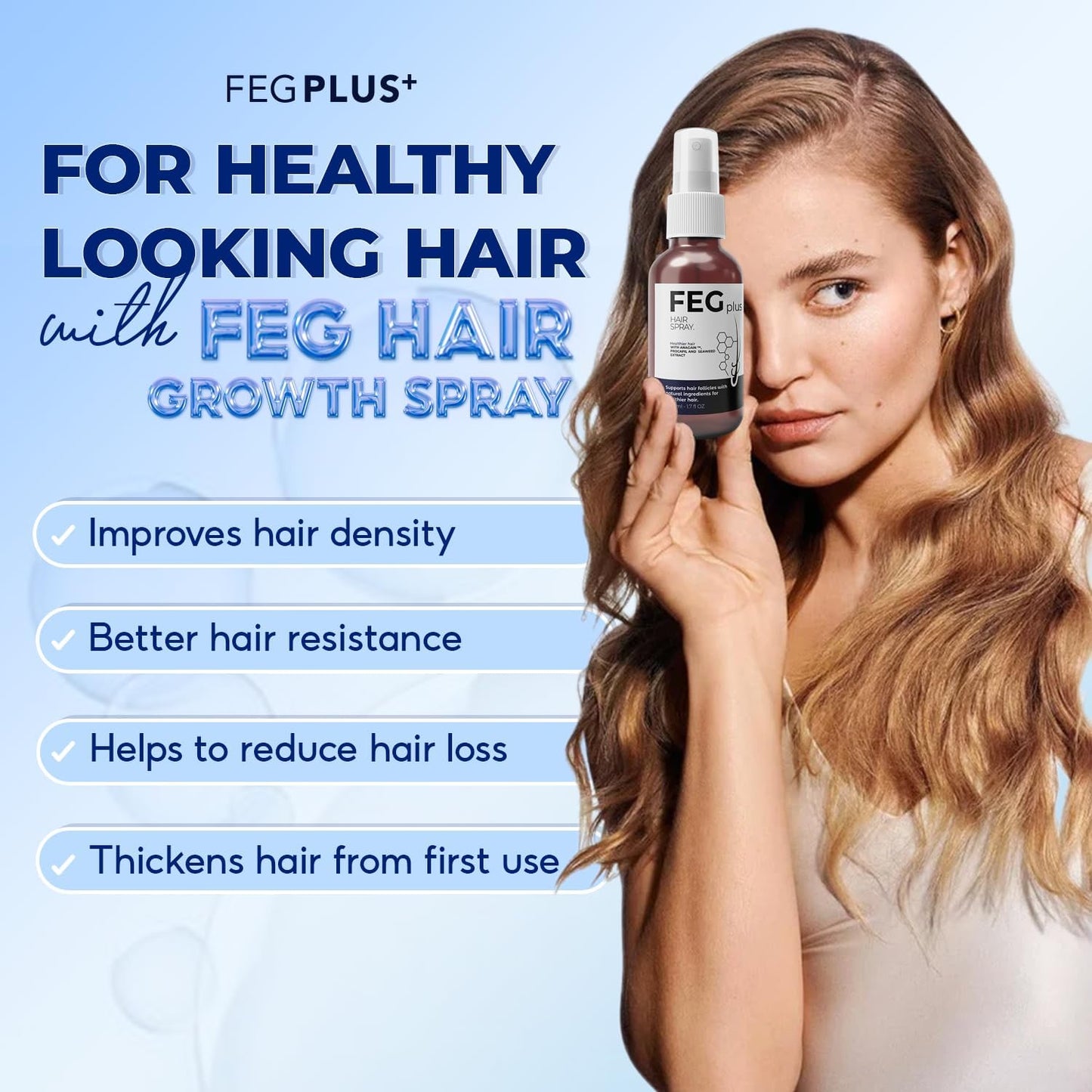 FEG Plus Hair Growth Spray - Rosemary Beard & Hair Growth Serum (50ml), Rosemary Extract Serum Hair Spray, Minoxidil 5% Solution for Hair Growth Booster, Revitalise Hair and Beard Regrowth