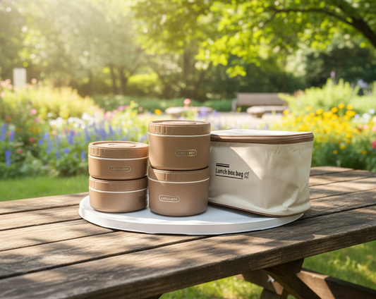 Generic Round Lunch Box Set with Carry Bag