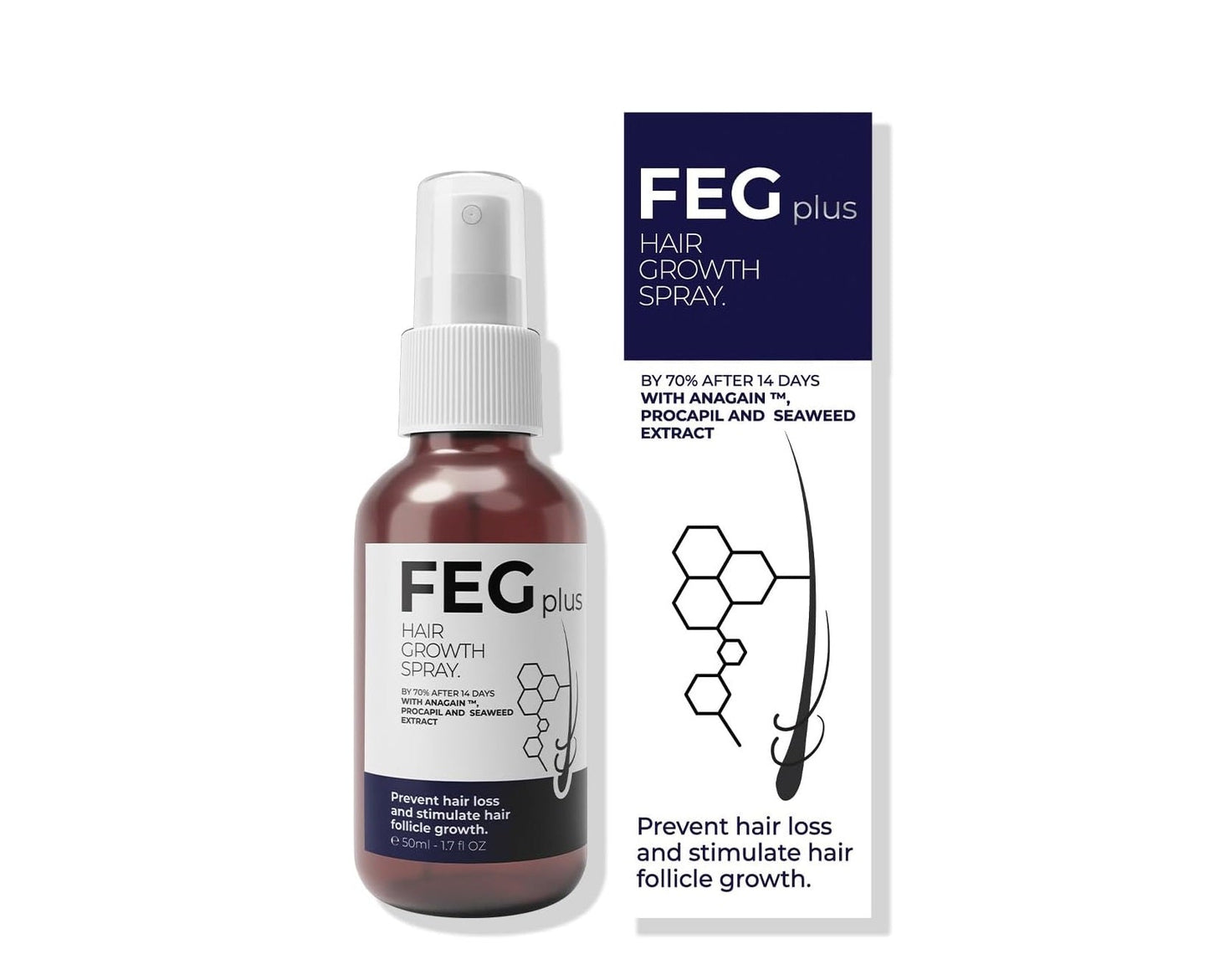 FEG Plus Hair Growth Spray - Rosemary Beard & Hair Growth Serum (50ml), Rosemary Extract Serum Hair Spray, Minoxidil 5% Solution for Hair Growth Booster, Revitalise Hair and Beard Regrowth